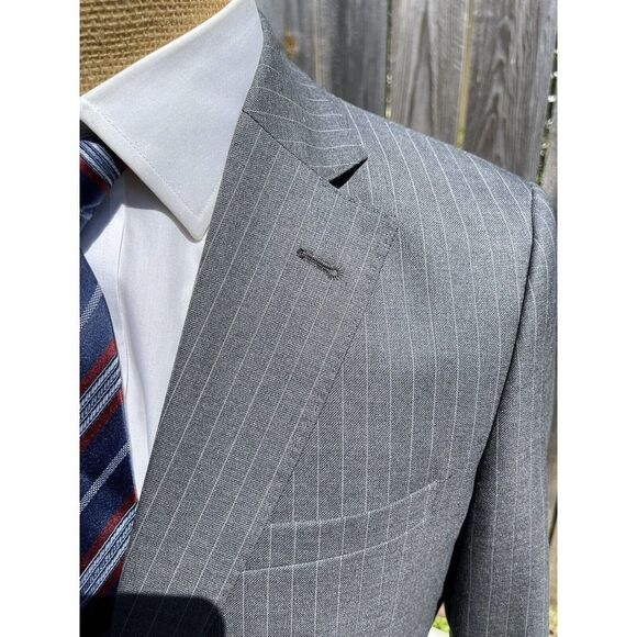 CARTIER Men's Sports Coat Jacket Gray Striped 100% Wool Luxury Size 38 R - Picture 3 of 9